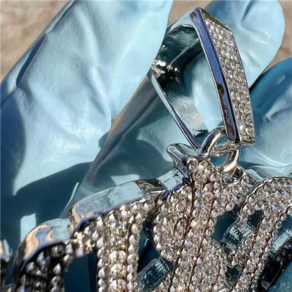 Hustla Hip Hop Pendant Hustle Hustler Silver Tone Iced Flooded Out Simulated CZ - Picture 5 of 9
